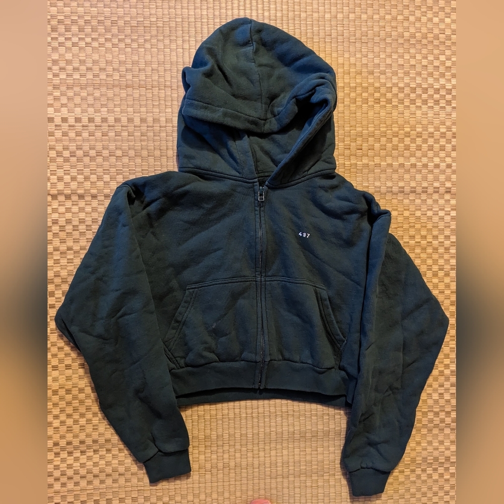 437 Four Three Seven Cropped Zipper Hoodie Spirulina Women's M/L Made in Canada